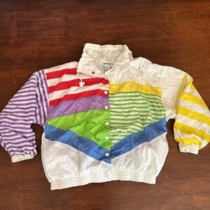 Vintage Mureli Jacket Windbreaker Multicolor 90s 80s Neon Retro Rainbow Womens L